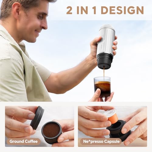 2-in-1 Portable Espresso Maker For Nespresso Pod＆Ground,White (White 03)