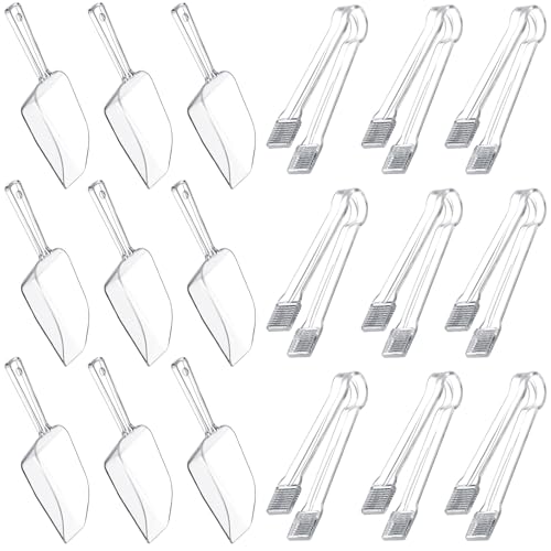 18 Combo Pack 9 Clear Plastic Serving Tongs and 9 Mini Kitchen Candy Scoops