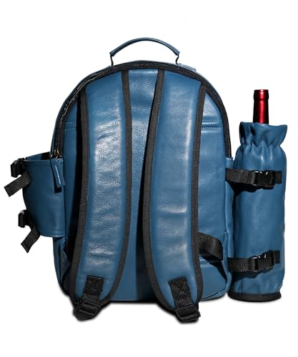 Genuine Leather Picnic Backpack for 4 (Blue)