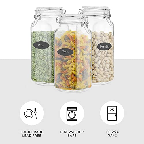 Airtight Glass Jars with Lids Set of 3. 78oz Glass Jar with Lid and 6 Silicone Seals! Large Glass Food Storage Containers. Square Mason Jar