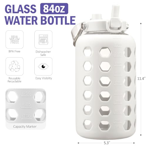 84 oz Glass Water Bottle (White / 84 Ounces)