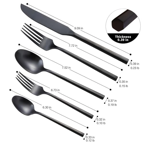 Matte Silverware Set Black Flatware Set with Hexagon Handle 20 Pieces 18 (Matte Black)