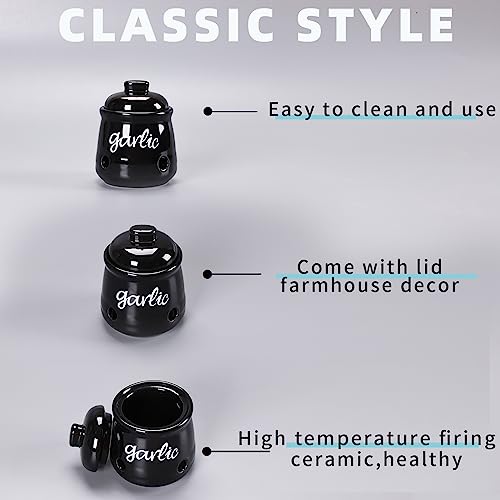 Ceramic Mini Garlic Saver Container for Countertop (Black)