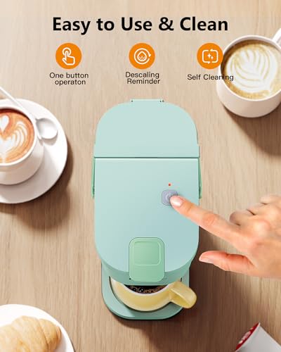 Mini Single Serve Coffee Maker for K Cups and Grounds with Handle (Oasis)