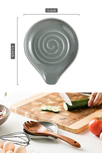 Spoon Rest Ceramic Spoon Holder for Stove Top Large Spatula Holder (Gray)