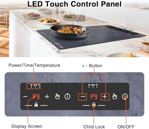 Double Induction Cooktop Portable Electric Cooktop 12'' Hot Plate (12 Inch Gray)