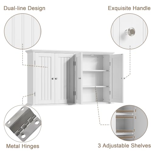 Laundry Cabinet with 4 Doors and Adjustable Shelves (White / 9.06"D x 40.94"W x 23.62"H)