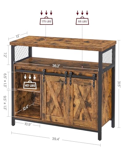 Buffet Cabinet (Without Power Outlet and Light / 13"D x 39.4"W x 31.5"H / Rustic Brown + Ink Black)