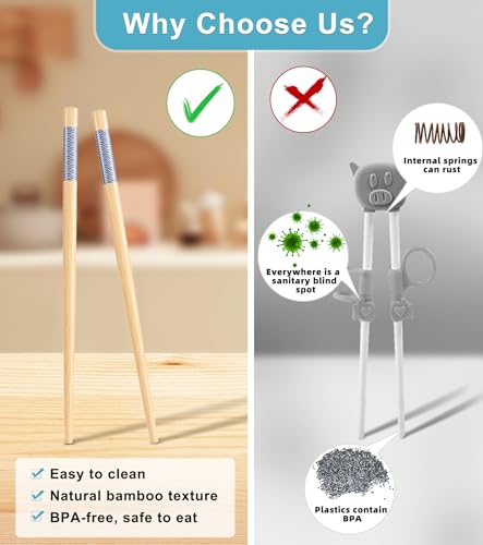 7inch Short kids Bamboo Chopsticks 5 Pairs Reusable Wooden Natural Chopstick Training for Beginners (Style 3 - 5 Pairs - 7 inches)