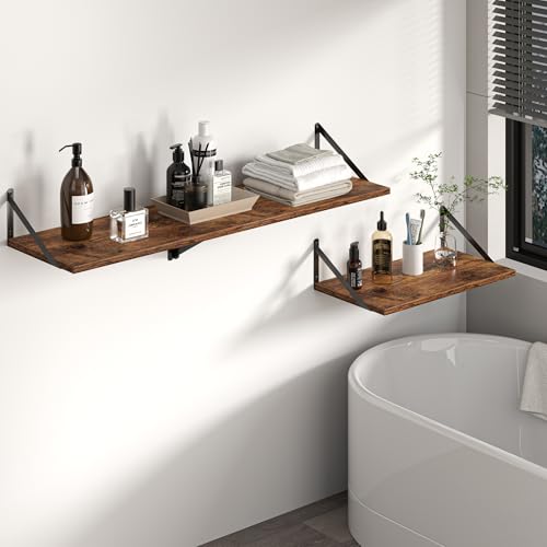 28W x 12D Deep Floating Shelves Set of 2 Rustic Brown (Rustic Brown With Black Metal Bracket / 28Wx12Dx5.8H)