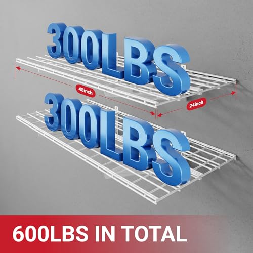 2 Pack 2x4ft Garage Shelving with Hooks (White / 2 pack-2x4 ft w/hooks)