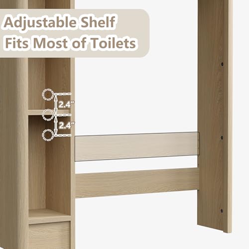 31''W Over Toilet Storage Cabinet Modern Above Toilet Shelf Cabinet with Fluted Doors & Toilet Paper Storage Holder for Bathroom (Natural Oak / Fluted Doors Over Toilet Cabinet)