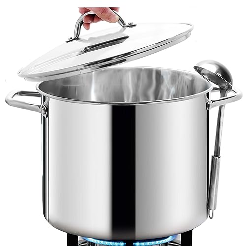 16 Quart LARGE Stock Pot with Glass Lid (16 Quarts / Mirror Polished Stainless Steel)