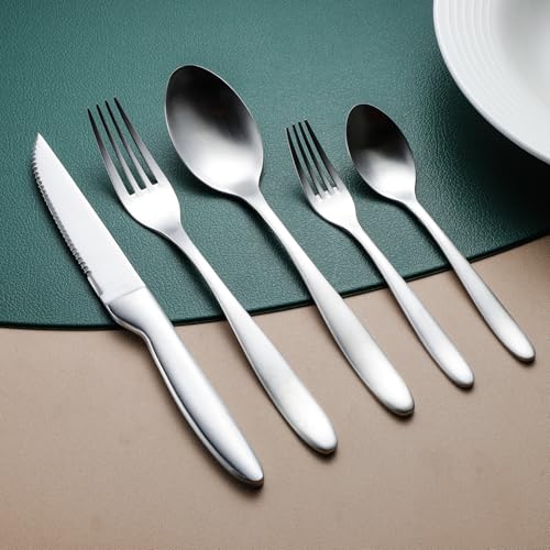 Silverware Set with Steak Knives (Matte silver with Steak Knives)