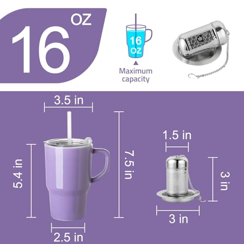 Sweejar Ceramic Tea Cup with Lid (Purple / Travel Cup(16 Fl Oz))