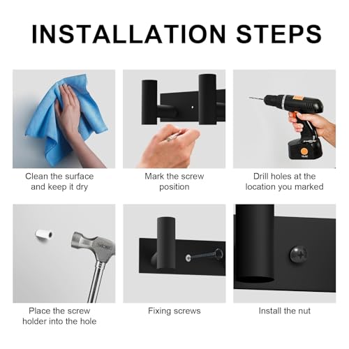 Coat Rack Wall Mounted (Black / 4 "T" Hooks, 1PACK)