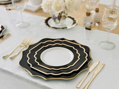 OCCASIONS Disposable Plastic Plates for 25 Guests (200 Piece (25 Guest) / E. Imperial Black & Gold)