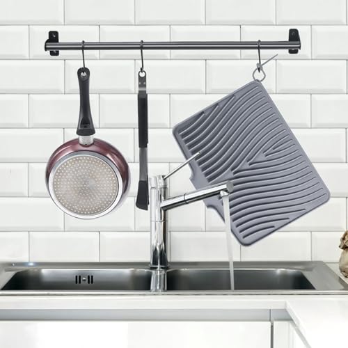 Silicone Dish Drying Mat for Kitchen Counter (Grey-1pc / 20" x 15")