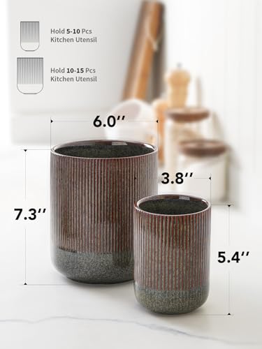Utensil Holder for Kitchen Counter (Olive Brown Marble)