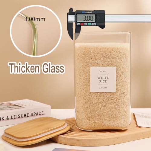 2 Pack large Square Glass Flour and Sugar Containers with 132 Kitchen Pantry Labels