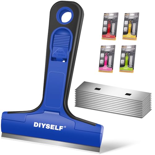 Razor Blade Scraper with 10 Extra 4" Blades (10PCS Metal Blades / Blue)