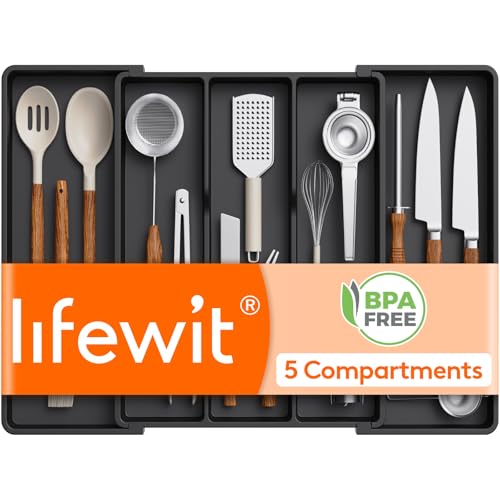 Utensil Organizer for Kitchen Drawers (Black / XL(16-28''W x 18.5''D))