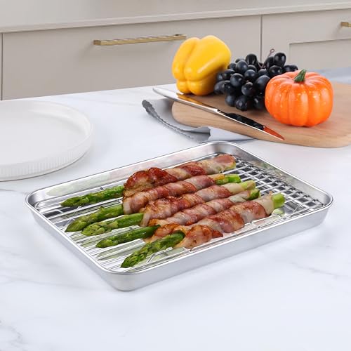 10x8 Inch Small Stainless Steel Baking Sheet with Cooling Rack Set (10.4x8.1x1)