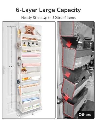 2 Pack Over The Door Organizer with 6 Large Pockets 12 Side Pockets (Ivory / 2 Pack)