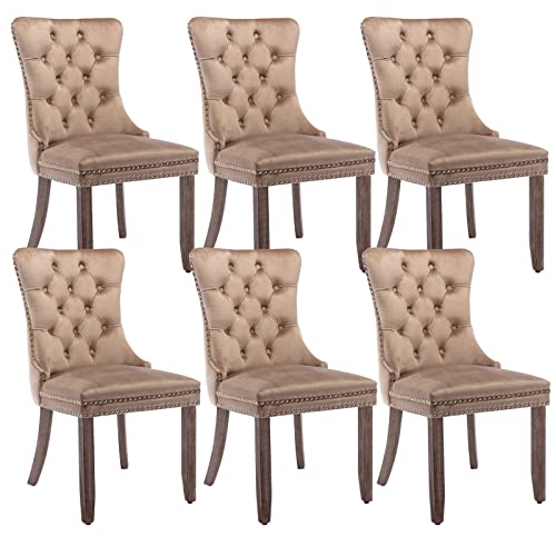 Khaki Velvet Dining Chairs Set of 6 (Khiki)