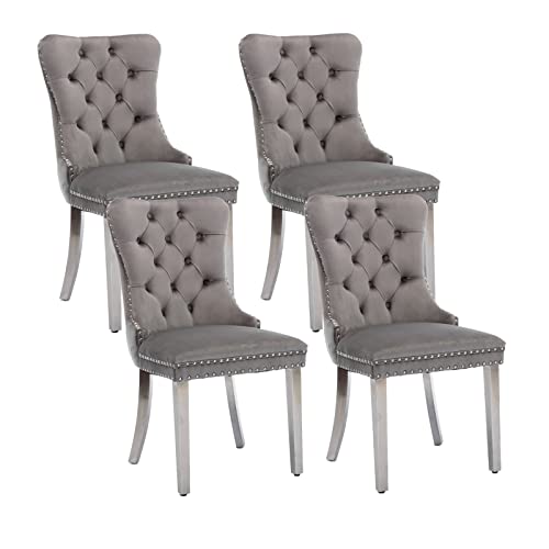 Grey Velvet Dining Chairs Set of 4 (Natural Gray)