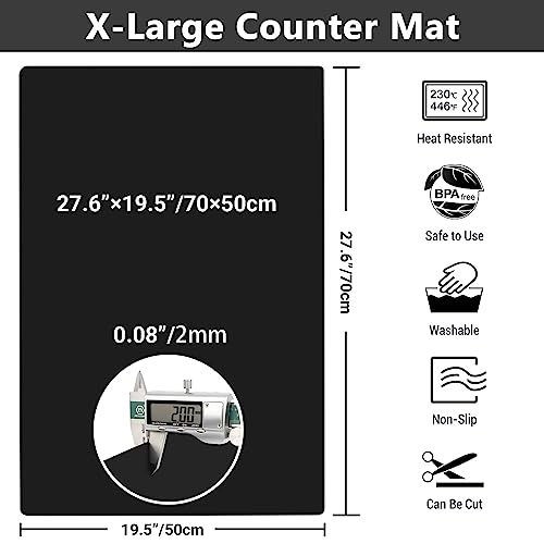 2mm Thick Silicone Mats for Kitchen Counter (Black / 27.6"L x 19.5"W)