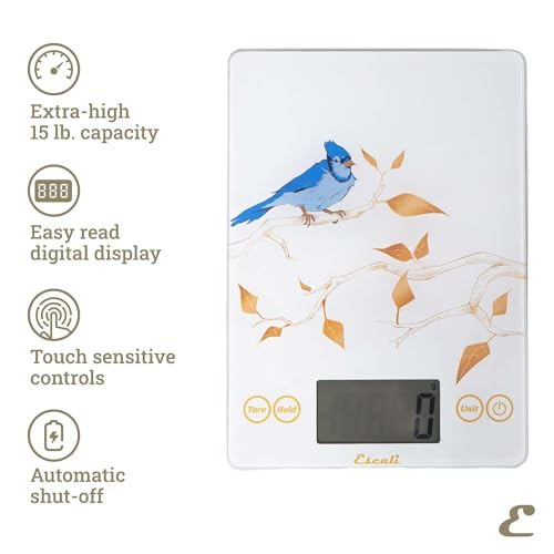 Arti Blue Jay Glass Food Scale Digital Countertop Kitchen (White / 9" X 6.5" X 0.75")