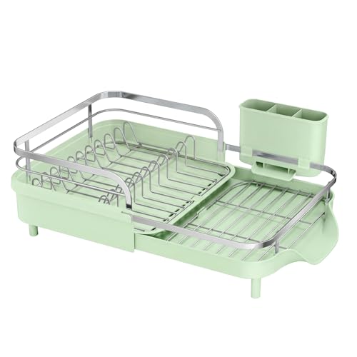Expandable Dish Drying Rack for Small Kitchen Counter (Green)