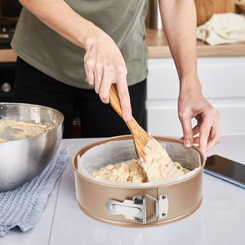 4 Pcs 7 Inch Non Stick Springform Pan with Removable Bottom Carbon Steel Round Springform Cheesecake Pan with Stainless Steel Spring Buckles for Baking Kitchens Restaurant (Champagne Gold / 7 Inch)