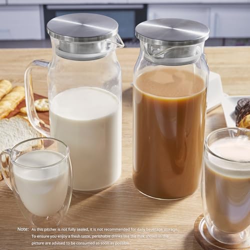 3 Pack 2 Liter 68 oz 2.1 Qt Glass Pitcher with Lid and Handle (Clear / 68 Ounces (3 Pack))