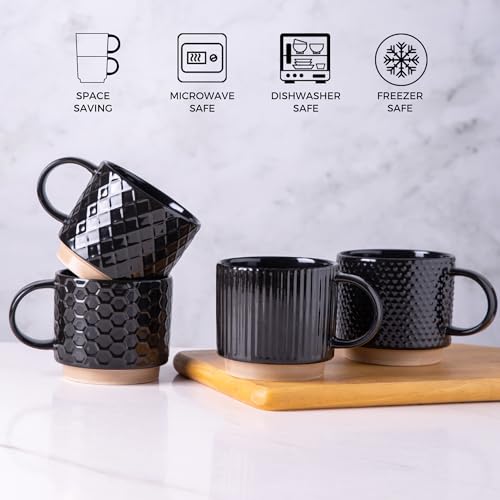 12 OZ Stackable Coffee Mugs Set of 4 (Black / 12oz (With Stand))