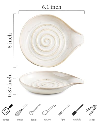 Spoon Rest Ceramic Spoon Rest Kitchen Spoon Holder for Stove Top (Beige with Speckled)