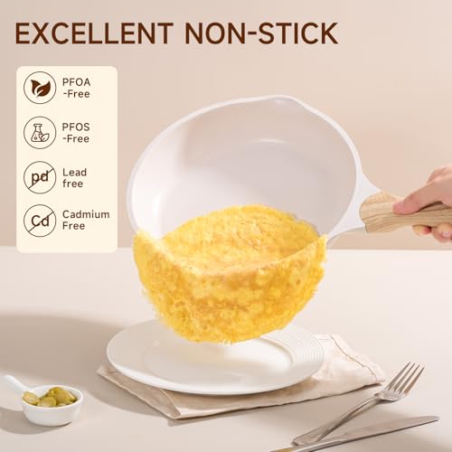 9.5 Inch Nonstick Frying Pan Skillet with Dual Spouts Omelet Egg Pan (Beige / 9.5")