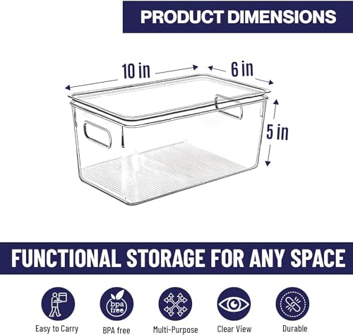 Clear Plastic Storage Bins with Lids (10 X 6 X 5)