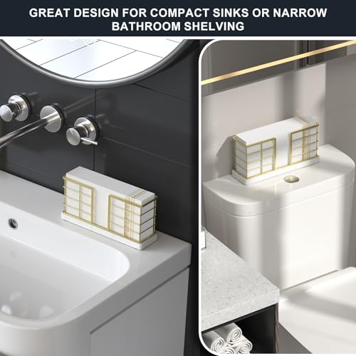 Marble Vertical Stance Bathroom Napkin Holder (Gold and Marble White / 8.86 x 2.56 x 4.33 inches)