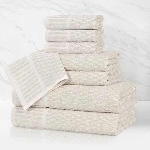 Juno Viscose Cotton Blend Medium Weight Towels (8 Piece Towel Set / Beige)