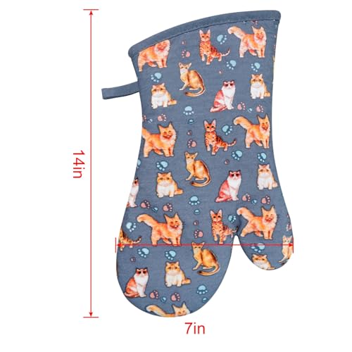 Oven Mitts 1 Pair (Cat, Blue Mitts)
