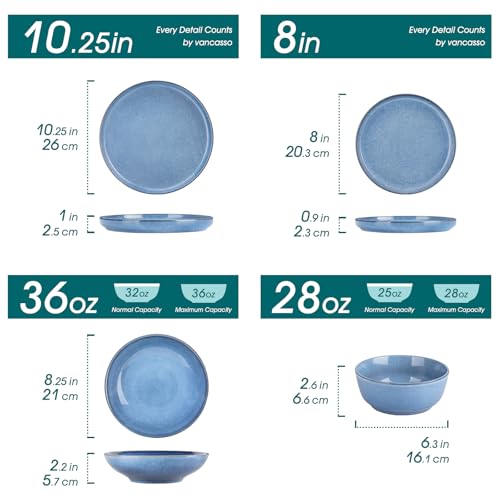 ANYA 24 Pieces Plates and Bowls Set (Blue / 24 Pcs (Service for 6))