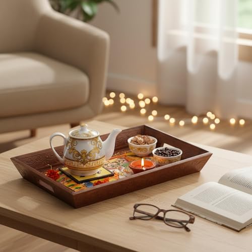 Hand Painted Wooden Serving Tray Set of 3 (Brown / Set of 3)