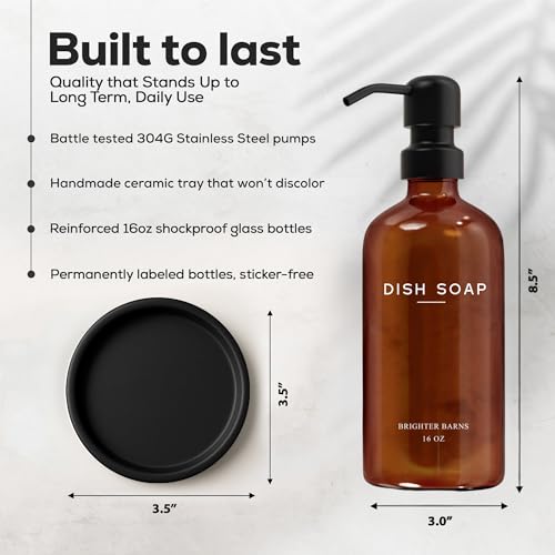 Amber Glass Dish Soap Dispenser for Kitchen Sink by Brighter Barns (Amber D)