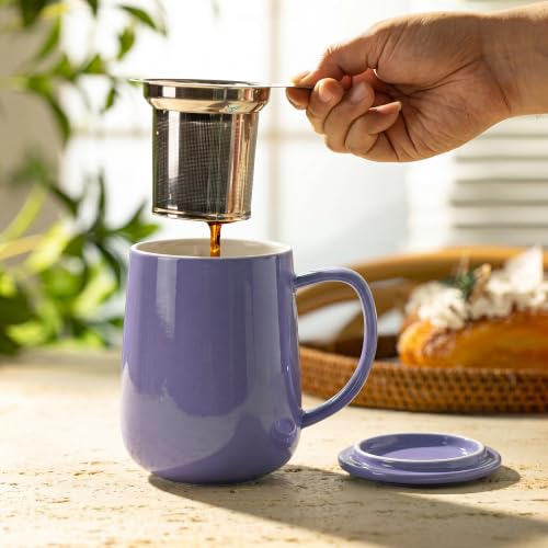 20 oz Porcelain Tea Mug with Infuser and Lid (Purple)