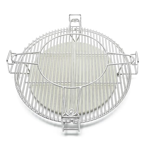 Cooking Grates with Ceramic Heat Deflectors System for Kamado Joe Classic (Large Big Green Egg Grates)
