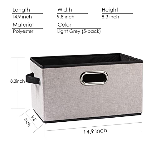 Large Fodable Storage Bins for Closet [5 (Light Grey / Large(5-Pack))