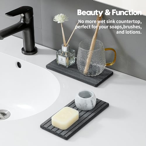 2PCS Diatomite Water Absorbing Stone Drying Tray Mat for Bathroom & Kitchen Counter (2 Pack - Charcoal Gray / 8"x 3.8")