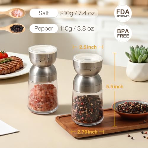 Salt and Pepper Grinder Set Manual Ceramic Mills Ceramic Grinding (Clear)